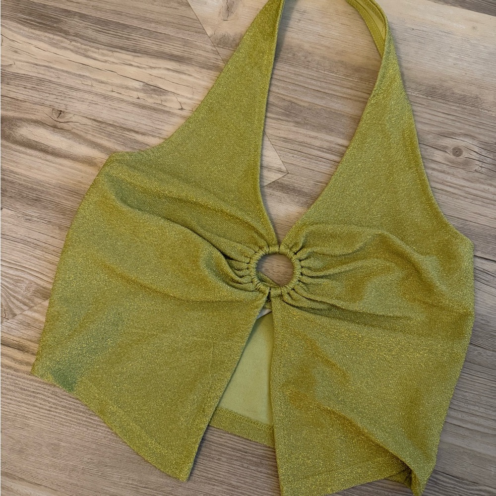 H&M Green Sparkly Halter Top